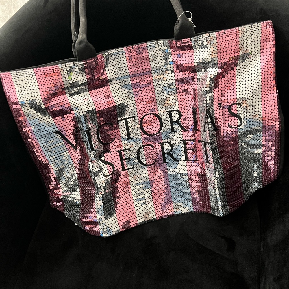 Victoria's Secret pink and silver sequins tote bag